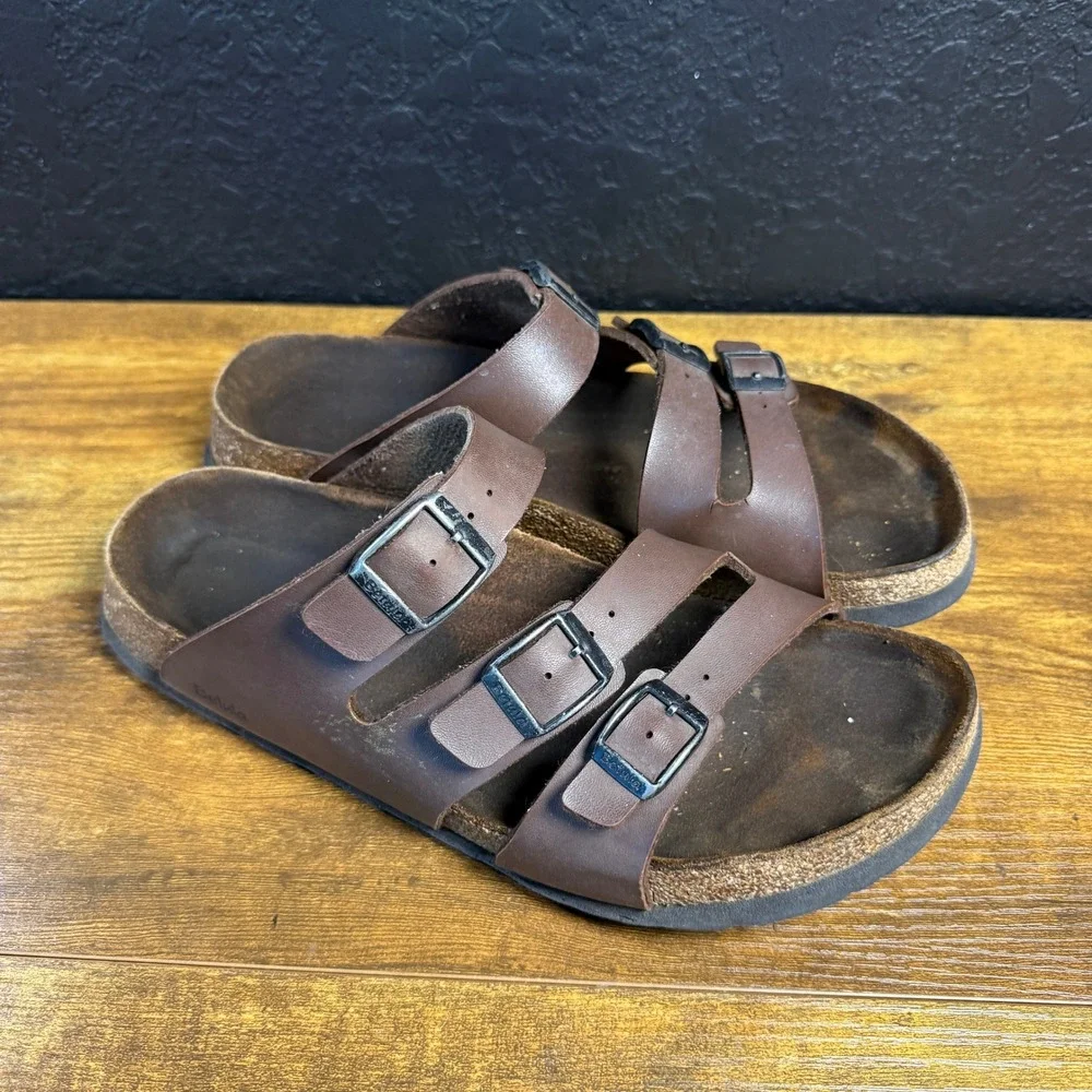 Betula by Birkenstock Florida Brown Synthetic‎ Leather Slide Sandals Unisex 40